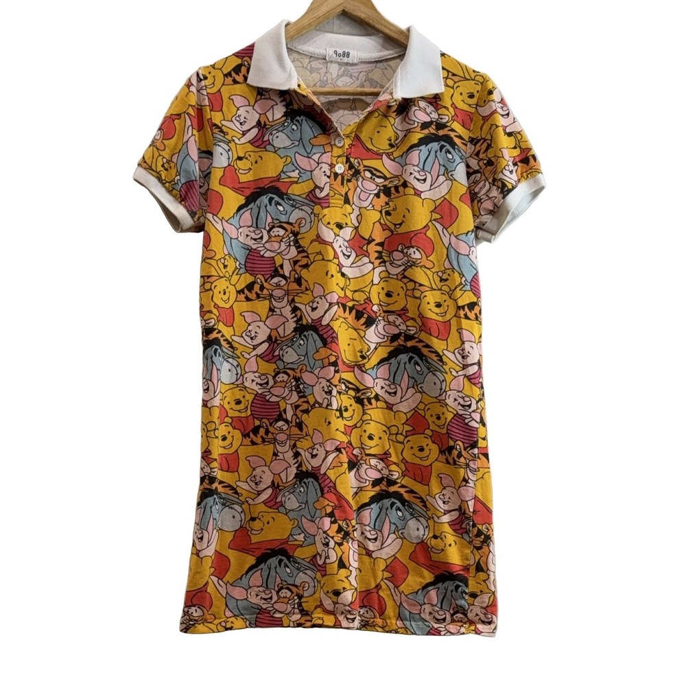 Winnie the Pooh Character Print Polo Dress  Yellow White Pink Blue S/M